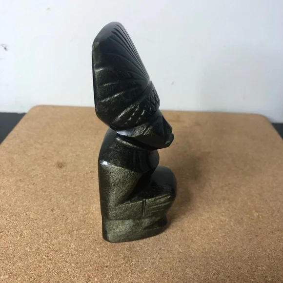 Black Tiki Vintage Numbered Handcarved Obsidian Totem Glass Cold to the Touch 7” - Picture 3 of 6